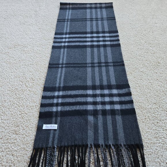 Enzo Mantovani Wool Cashmere Woven Plaid Scarf Black Grey - Picture 4 of 8
